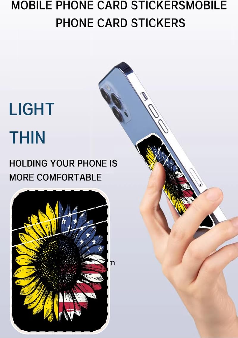 AOHRO Dual Pocket Leather Phone Wallet Adhesive Stick On, Cute Card Holder, Credit Card Holder for Case, Sunflower American Flag - Image 3